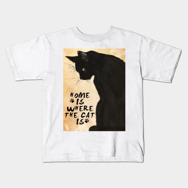 Home Is Where The Cat Is Kids T-Shirt by AnnetteNortonDesign